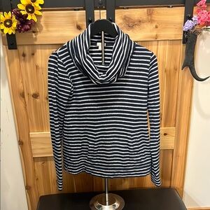 J. Crew Navy and White Striped Cowl Neck Sweater